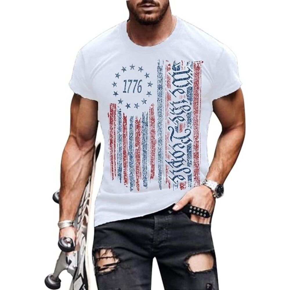 4th of July Shirts Mens 1776 We The People American Flag TShirt, Small